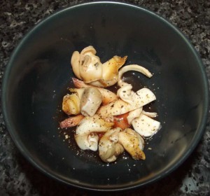Whelks and sandgaper clam in red wine vinegar.